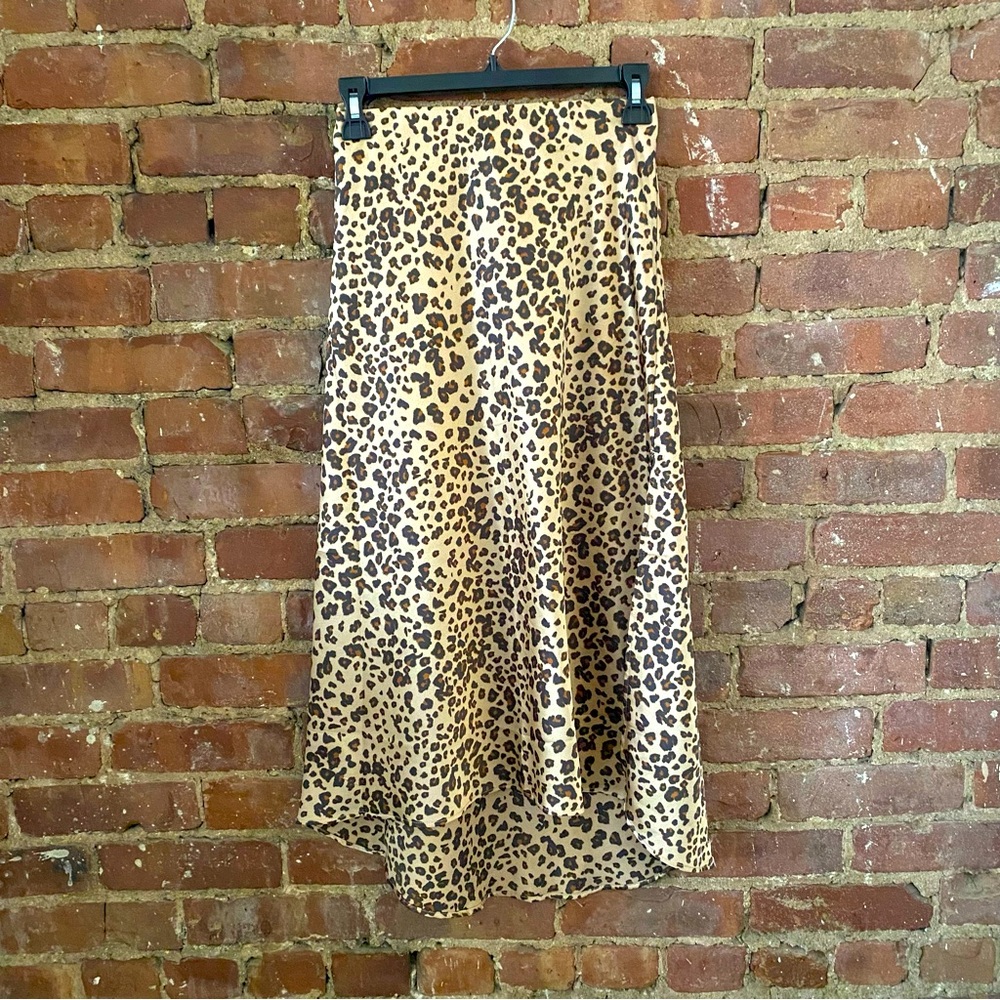 Abercrombie & Fitch leopard satin slit midi skirt